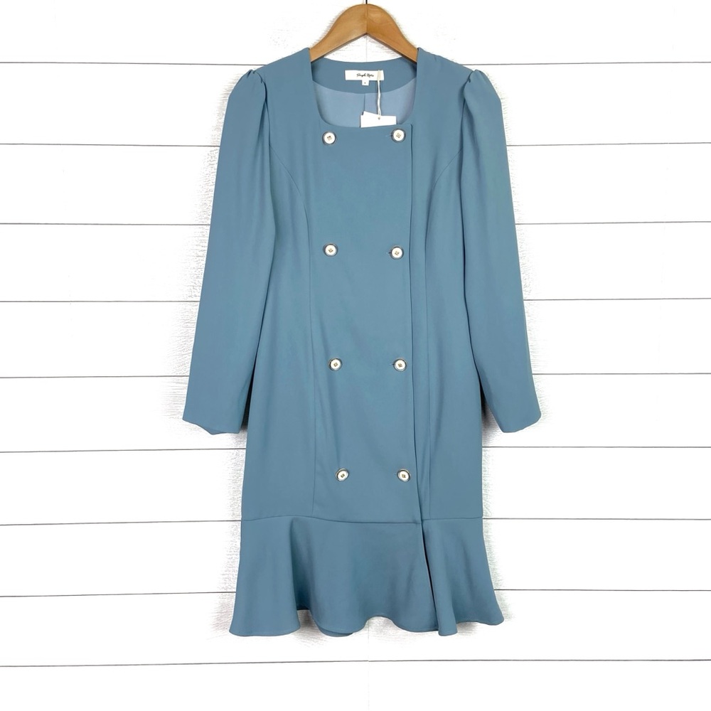 NWT SIMPLE RETRO Button Blazer Dress Light Blue Small Trad Professional Classic